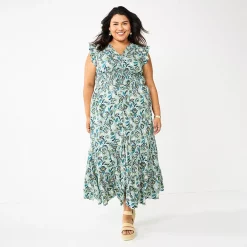 Plus Size Sonoma Goods For Life® Ruffle Sleeve Smocked Maxi Dress -Sonoma Goods For Life Shop 5921901 Blue Floral