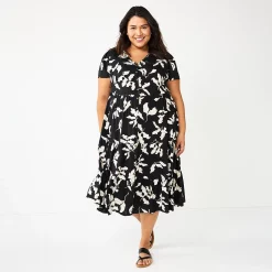 Plus Size Sonoma Goods For Life® Button Front Tiered Midi Dress -Sonoma Goods For Life Shop 5927443 Black Floral