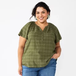 Plus Size Sonoma Goods For Life® Flutter Sleeve Y-Neck Top