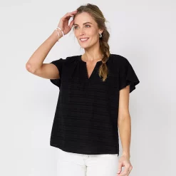 Women's Sonoma Goods For Life® Flutter Sleeve Y Neck Top -Sonoma Goods For Life Shop 5931514 Black Texture