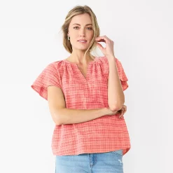 Women's Sonoma Goods For Life® Flutter Sleeve Y Neck Top -Sonoma Goods For Life Shop 5931514 Coral