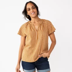 Women's Sonoma Goods For Life® Flutter Sleeve Y Neck Top -Sonoma Goods For Life Shop 5931514 Gold Stripe