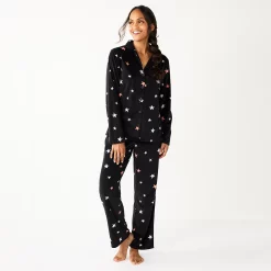 Women's Sonoma Goods For Life® Velour Pajama Shirt & Pajama Pants Sleep Set -Sonoma Goods For Life Shop 6076017 Black Starry