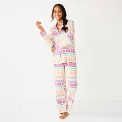 Women's Sonoma Goods For Life® Velour Pajama Shirt & Pajama Pants Sleep Set -Sonoma Goods For Life Shop 6076017 Ivory Fun Fisle