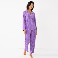 Women's Sonoma Goods For Life® Velour Pajama Shirt & Pajama Pants Sleep Set -Sonoma Goods For Life Shop 6076017 Lilac Happy Dots