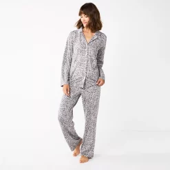 Women's Sonoma Goods For Life® Knit Pajama Shirt & Pajama Pants Sleep Set -Sonoma Goods For Life Shop 6076381 Grey Leopard