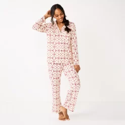 Women's Sonoma Goods For Life® Knit Pajama Shirt & Pajama Pants Sleep Set -Sonoma Goods For Life Shop 6076381 Ivory4 Stitch Geo