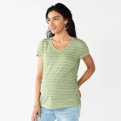 Maternity Sonoma Goods For Life® Essential V-Neck Tee -Sonoma Goods For Life Shop 6120474 Green Stripe