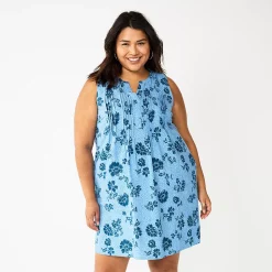 Plus Size Sonoma Goods For Life® Sleeveless Pintuck Tank Dress -Sonoma Goods For Life Shop 6193865 Blue Floral