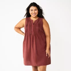 Plus Size Sonoma Goods For Life® Sleeveless Pintuck Tank Dress -Sonoma Goods For Life Shop 6193865 Maroon